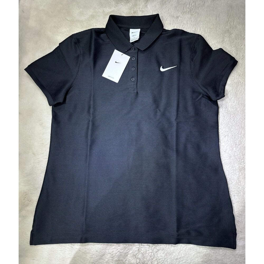 Nike Women's Large Victory Dri-FIT Golf Polo Ribbed Shirt black FD6710-010 NEW